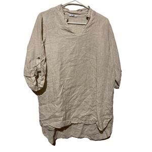 Rosemarine‎ Made in Italy Top Shirt Women Small Linen Tunic ~ Beige